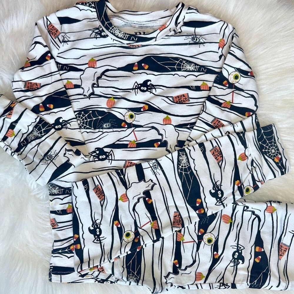 Halloween Pajamas Set Boys Long Sleeve 2-pc Glow Mummy Size 7 Preowned PJ Place